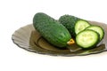 Green fresh cucumber sliced on glass plate Royalty Free Stock Photo