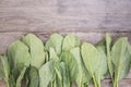 Green fresh Gai lan (Chinese broccoli) on wooden plank Royalty Free Stock Photo