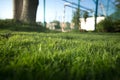 Green fresh grass on stadium with light sun Royalty Free Stock Photo