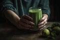 Green fresh smoothie hands. Generate Ai Royalty Free Stock Photo