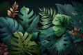 Many green tropical leaves background. Ai generative