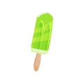 Green friut ice cream popsicle, summer time cartoon vector Illustration