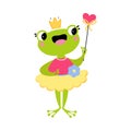 Green Frog Animal Fairy in Pretty Dress with Magic Wand Vector Illustration