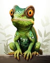 a green frog with big eyes sitting on a branch of a tree. generative ai Royalty Free Stock Photo