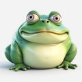 Green frog, big fat toad, funny cute cartoon 3d illustration on white background Royalty Free Stock Photo