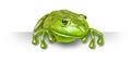 Green frog with a blank sign Royalty Free Stock Photo