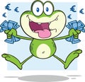 Green Frog Cartoon Character Jumping With Euro Royalty Free Stock Photo