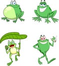 Green Frog Cartoon Characters. Vector Hand Drawn Collection Set