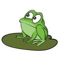 Green frog character sitting on a leaf, cartoon illustration, isolated object on white background, vector Royalty Free Stock Photo