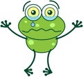 Green frog crying and feeling sad