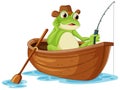 Green frog fishing on the boat cartoon Royalty Free Stock Photo