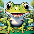 Green frog lilly pad comical smile coloring book