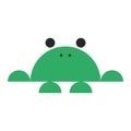 Green frog logo made of semicircular geometric shapes, simple comic illustration of a toad front view