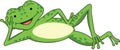Green Frog Lying Relax Cartoon Color Illustration