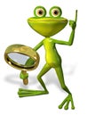 Green frog with magnifying Royalty Free Stock Photo