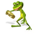 Green frog with magnifying Royalty Free Stock Photo