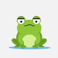 Green frog in a puddle flat vector character sitting pose Royalty Free Stock Photo