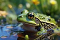 Green frog Rana esculenta peacefully resides in its aquatic environment.