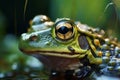 Green frog Rana esculenta peacefully resides in its aquatic environment.