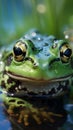 Green frog Rana esculenta peacefully resides in its aquatic environment.