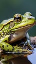 Green frog Rana esculenta peacefully resides in its aquatic environment.