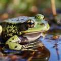Green frog Rana esculenta peacefully resides in its aquatic environment. Royalty Free Stock Photo