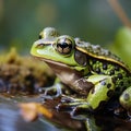 Green frog Rana esculenta peacefully resides in its aquatic environment.