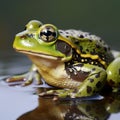 Green frog Rana esculenta peacefully resides in its aquatic environment. Royalty Free Stock Photo