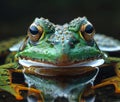 Green frog is reflected in the water Royalty Free Stock Photo