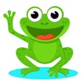 Green frog smiling sits and waving. The character