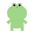 Green frog standing icon. Cartoon kawaii pet baby animal character. Cute round face. Funny baby. Sticker print. Love greeting card