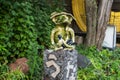 Kawagoe, Japan: green frog statue in small traditional japanese garden