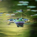 green frog swimming, AI generated