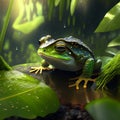 Green frog swimming in a small pond. This is a 3d render illustration. generative AI