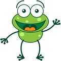 Green frog waving and greeting