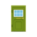 Green front door to house, closed elegant door vector illustration