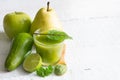 Green fruit diet with smoothie healthy life style food concept on white background Royalty Free Stock Photo