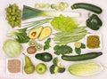 Green fruit and vegetables, top view