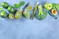 Green fruits and vegetables, detox diet food, top-down flat lay shot