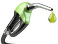 Green fuel pump nozzle with drop oil. Royalty Free Stock Photo