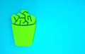 Green Full trash can icon isolated on blue background. Garbage bin sign. Recycle basket icon. Office trash icon