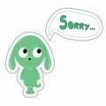 Green funny cartoon rabbit says Sorry