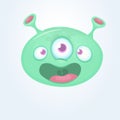 Green funny happy cartoon alien. Green vector alien character with three eyes Royalty Free Stock Photo