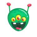 Green funny happy cartoon alien. Green vector alien character with three eyes Royalty Free Stock Photo