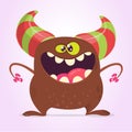 Green funny happy cartoon monster. Green vector alien character. Halloween design. Royalty Free Stock Photo