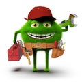 Green furry handyman monster