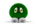 Green furry monster on white background. Isolated 3D illustration Royalty Free Stock Photo