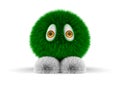 Green furry monster on white background. Isolated 3D illustration