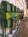 Green fuse box in old factory Royalty Free Stock Photo