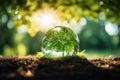Green future of Earth and our ecological footprint in a glass sphere